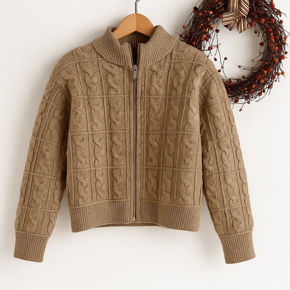 Joie Womens Quilted Knit Puffer Bomber Cable Knit Jacket Full Zip Size MEDIUM in - Picture 1 of 12